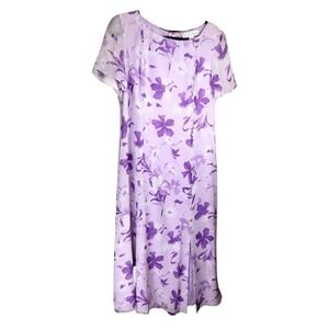 Miller Shor Vintage 100% Silk Lavender Floral Midi Dress Mother of Pearl Buttons